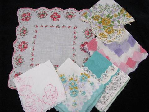 photo of vintage floral printed hankies lot 25 flower print cotton handkerchiefs #6