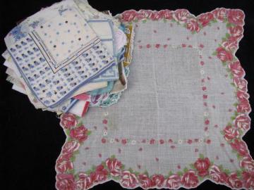 catalog photo of vintage floral printed hankies lot 25 flower print cotton handkerchiefs