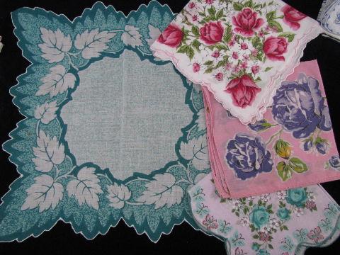 photo of vintage floral printed hankies lot 25 flower print cotton handkerchiefs #3