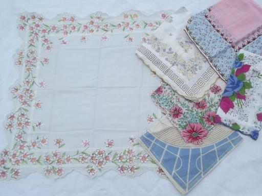 photo of vintage floral printed hankies lot 50 flower print cotton handkerchiefs #3