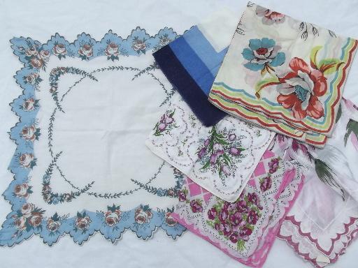 photo of vintage floral printed hankies lot 50 flower print cotton handkerchiefs #8