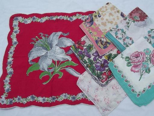 photo of vintage floral printed hankies lot 50 flower print cotton handkerchiefs #9