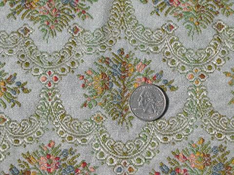 photo of vintage floral tapestry upholstery fabric, faded french blue color #2
