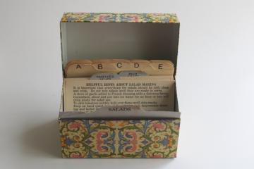 catalog photo of vintage florentine print Ohio Art metal recipe box w/ salad recipes cards 