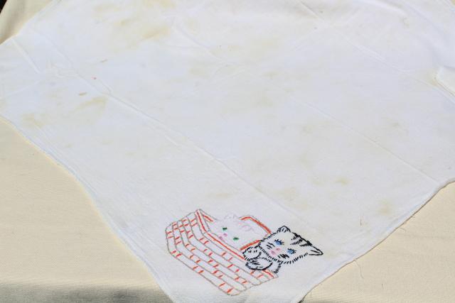 photo of vintage flour sack towels, embroidered cotton dishtowels, huge lot kitchen linens #9