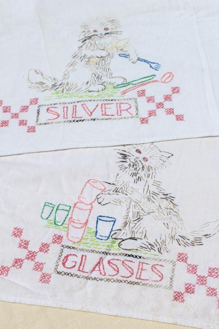 photo of vintage flour sack towels, embroidered cotton dishtowels, huge lot kitchen linens #11