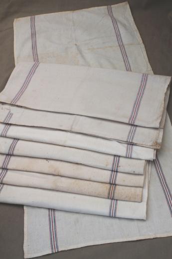 photo of vintage flour sack towels, red & blue striped cotton antique grain sack fabric #1