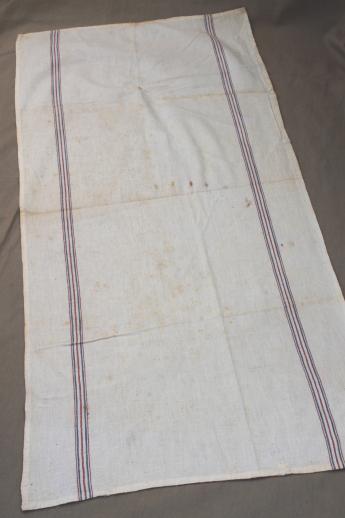 photo of vintage flour sack towels, red & blue striped cotton antique grain sack fabric #2