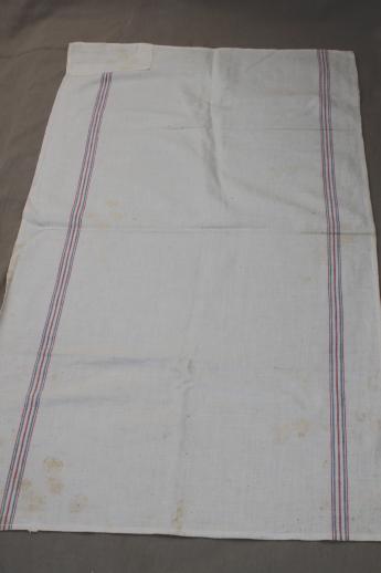 photo of vintage flour sack towels, red & blue striped cotton antique grain sack fabric #3