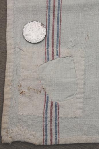 photo of vintage flour sack towels, red & blue striped cotton antique grain sack fabric #6