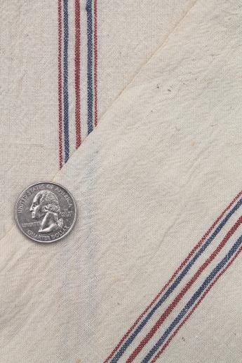 photo of vintage flour sack towels, red & blue striped cotton antique grain sack fabric #7