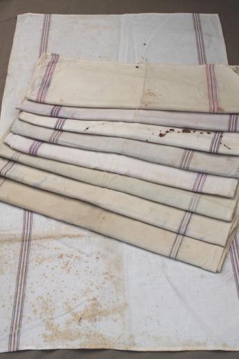 photo of vintage flour sack towels, red & blue striped cotton antique grain sack fabric #1