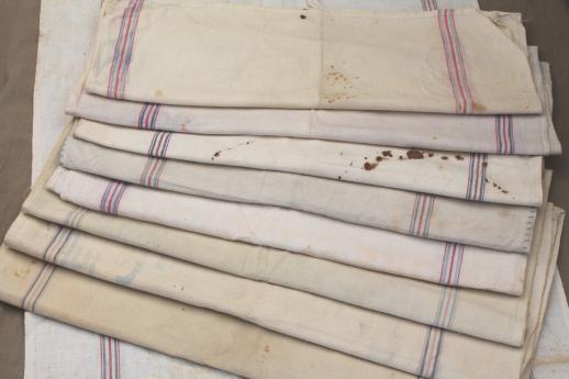 photo of vintage flour sack towels, red & blue striped cotton antique grain sack fabric #2