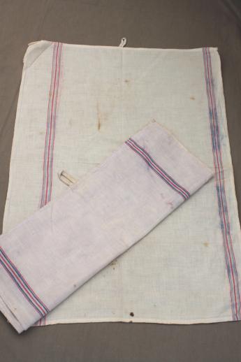 photo of vintage flour sack towels, red & blue striped cotton antique grain sack fabric #4