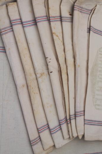 photo of vintage flour sack towels, red & blue striped cotton antique grain sack fabric  #2