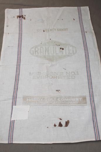 photo of vintage flour sack towels, red & blue striped cotton antique grain sack fabric  #4