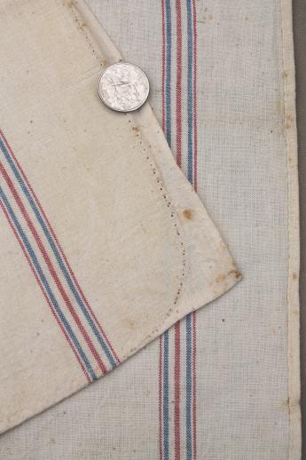 photo of vintage flour sack towels, red & blue striped cotton antique grain sack fabric  #6