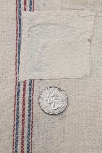 photo of vintage flour sack towels, red & blue striped cotton antique grain sack fabric  #7