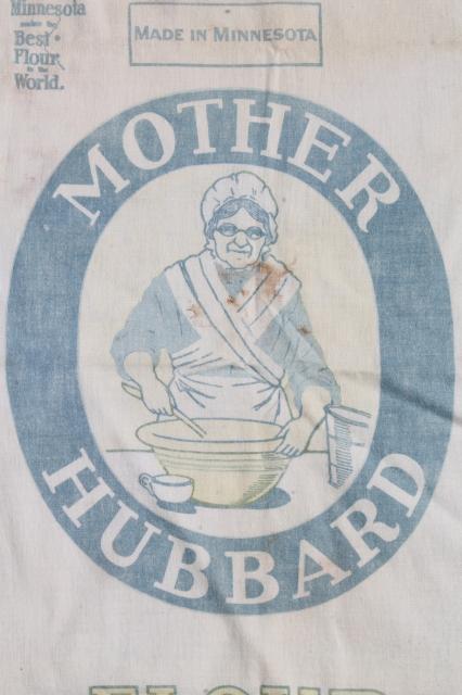 photo of vintage flour sacks w/ old print advertising graphics, cotton fabric flour bags lot #7