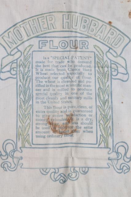 photo of vintage flour sacks w/ old print advertising graphics, cotton fabric flour bags lot #9