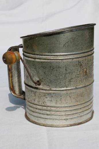 photo of vintage flour sifter Bromwell's Bee w/ patent number from 1930, depression era kitchen tool #1