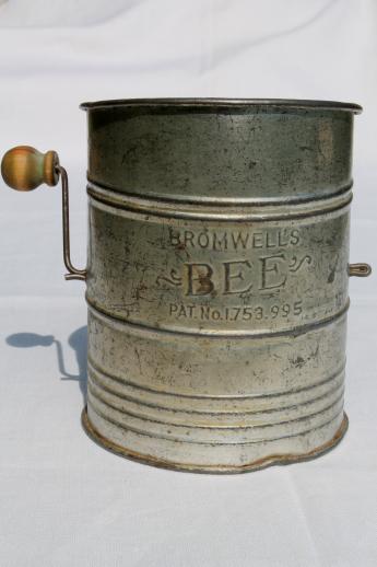 photo of vintage flour sifter Bromwell's Bee w/ patent number from 1930, depression era kitchen tool #2