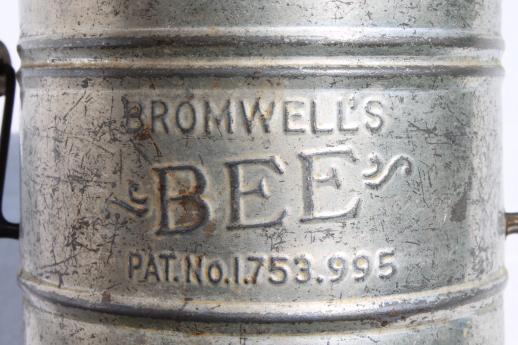 photo of vintage flour sifter Bromwell's Bee w/ patent number from 1930, depression era kitchen tool #8