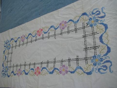 photo of vintage flower basket embroidered four-poster bed cover, bedspread pillow sham #7