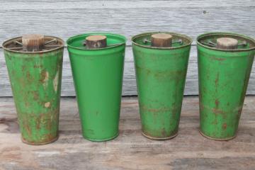 catalog photo of vintage flower holders, florist's buckets for cut flowers, cutting garden metal vases w/ french green paint 