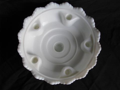 photo of vintage flower or ivy centerpiece candle bowl, milk white hobnail glass marked Fenton #2