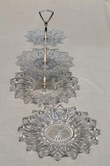 photo of vintage flower petal Federal glass serving pieces & tiered plate cake stand sandwich tray #1