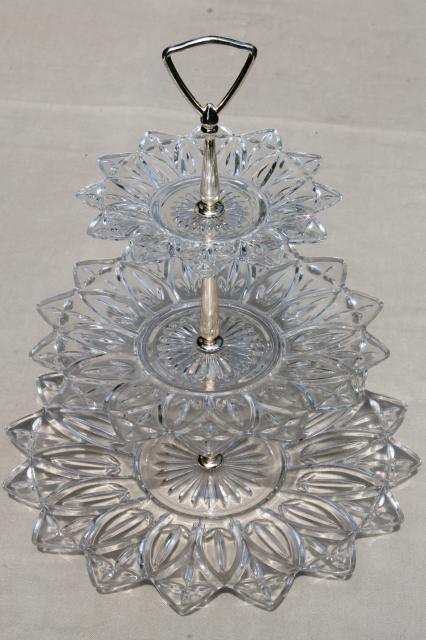 photo of vintage flower petal Federal glass serving pieces & tiered plate cake stand sandwich tray #3