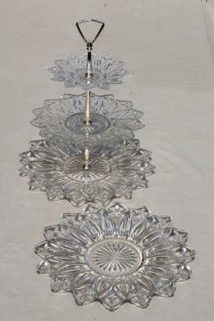 catalog photo of vintage flower petal Federal glass serving pieces & tiered plate cake stand sandwich tray