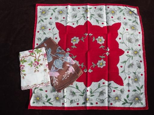 photo of vintage flower print hankies lot, printed cotton handkerchiefs, all florals #2