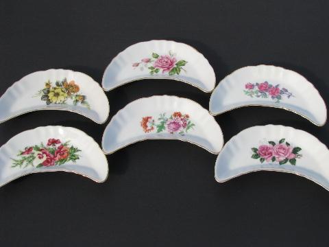 photo of vintage flowered china bone dishes, six different florals #1