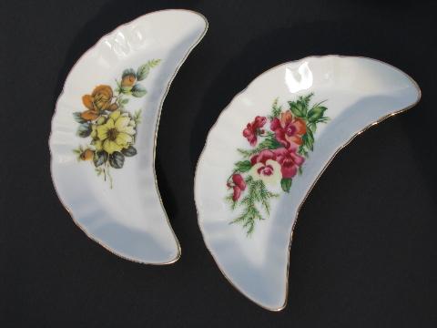 photo of vintage flowered china bone dishes, six different florals #2