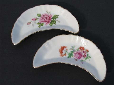 photo of vintage flowered china bone dishes, six different florals #3