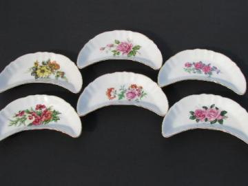 catalog photo of vintage flowered china bone dishes, six different florals