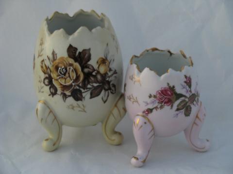 photo of vintage flowered china egg shaped vases for Easter #1