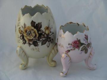 catalog photo of vintage flowered china egg shaped vases for Easter