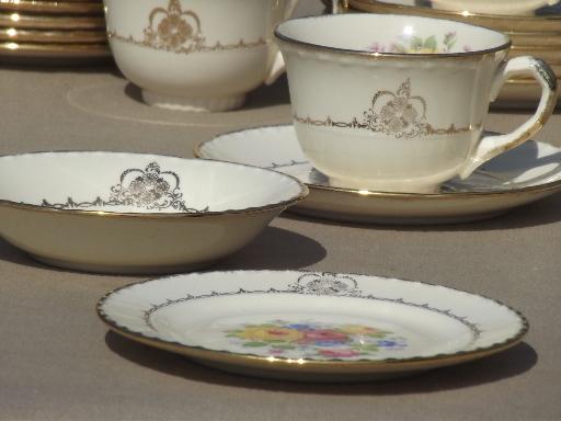 photo of vintage flowered china tea set for 6, teacups & saucers w/ dessert plates #3