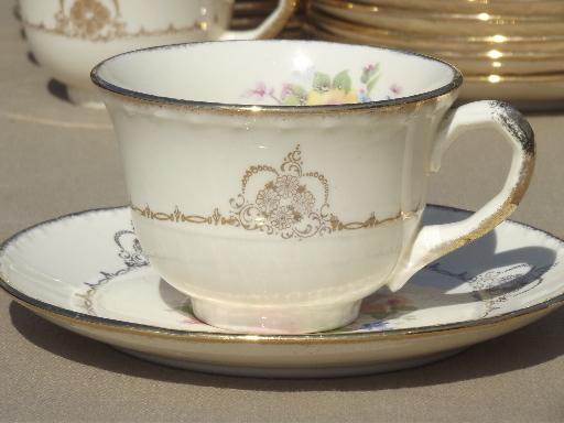 photo of vintage flowered china tea set for 6, teacups & saucers w/ dessert plates #6
