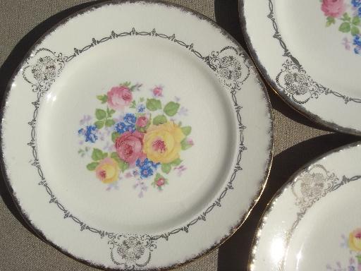 photo of vintage flowered china tea set for 6, teacups & saucers w/ dessert plates #8
