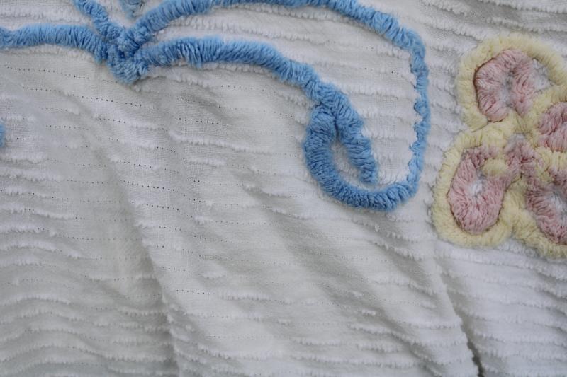 photo of vintage flowered cotton chenille bedspread, grandma chic shabby cozy cottage core #4