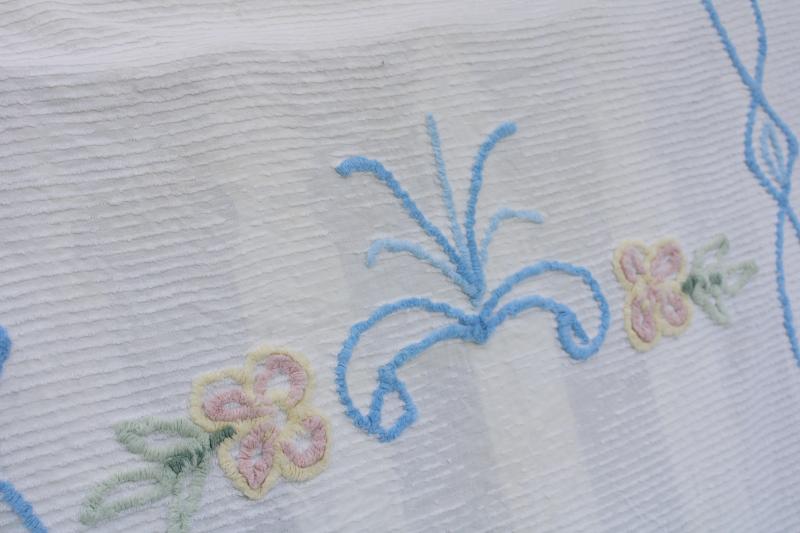 photo of vintage flowered cotton chenille bedspread, grandma chic shabby cozy cottage core #7