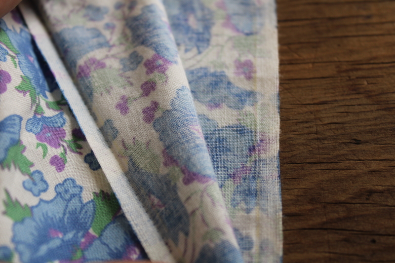 photo of vintage flowered print cotton quilting fabric, blue & lavender purple floral #3