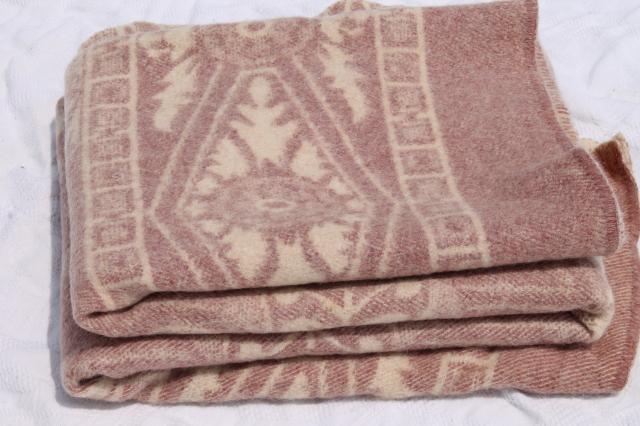 photo of vintage flowered wool blanket, Orr Health indian blanket in soft rose tan colors #2