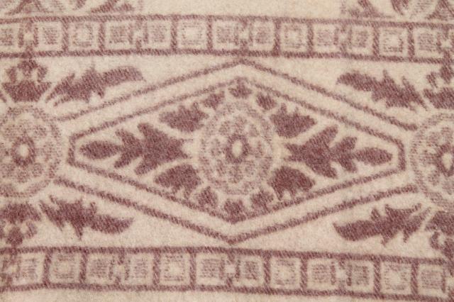 photo of vintage flowered wool blanket, Orr Health indian blanket in soft rose tan colors #4