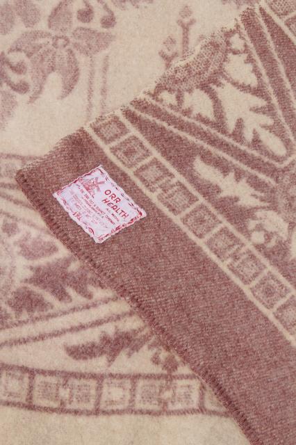 photo of vintage flowered wool blanket, Orr Health indian blanket in soft rose tan colors #6