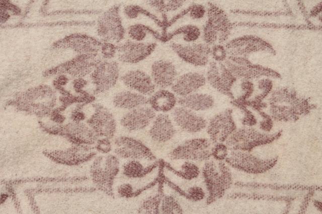 photo of vintage flowered wool blanket, Orr Health indian blanket in soft rose tan colors #7